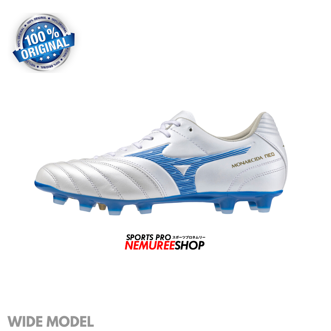 MIZUNO Football Shoes MONARCIDA NEO 3 WIDE PRO (WHITE/LASER BLUE) - Nemuree Shop - Online Sports Store