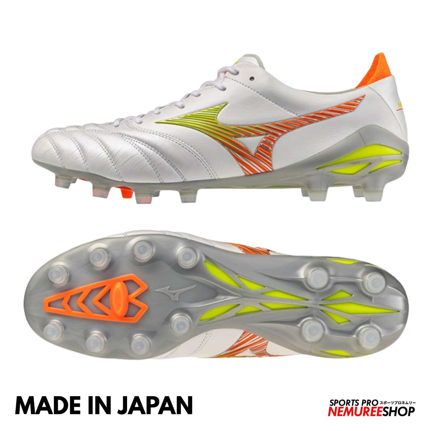 MIZUNO Football Shoes MORELIA NEO 5 JAPAN (WHITE/EVENING PRIMROSE/LAVA ORANGE)