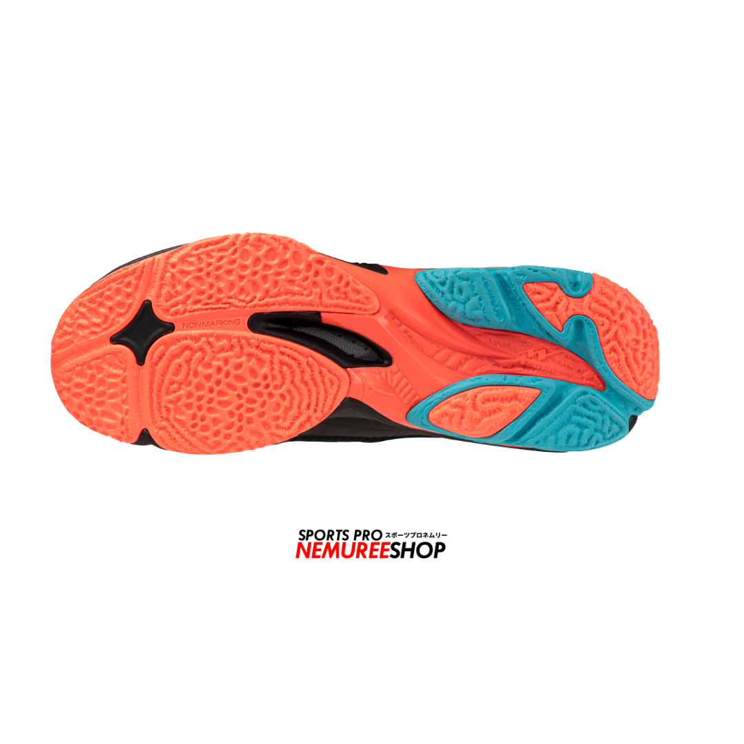 MIZUNO Volleyball Shoes WAVE LIGHTNING Z8 (BLACK/NEON FLAME/PEACOCK BLUE) - Nemuree Shop - Online Sports Store