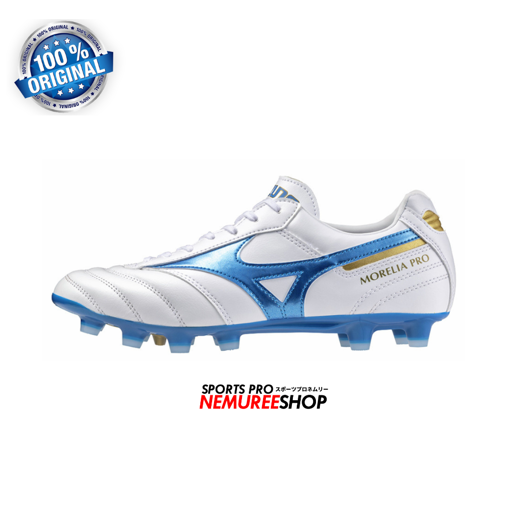 MIZUNO Football Shoes MORELIA 2 PRO (WHITE/LASER BLUE/GOLD) - Nemuree Shop - Online Sports Store