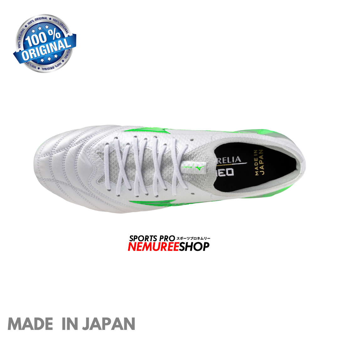 MIZUNO Football Shoes MORELIA NEO 4 BETA JAPAN (WHITE/NEON GREEN/COOL GREY) - Nemuree Shop - Online Sports Store