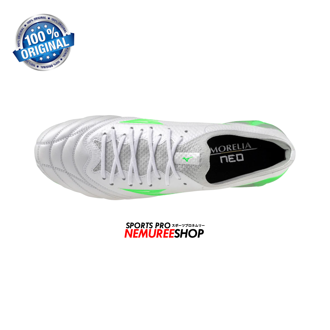 MIZUNO Football Shoes MORELIA NEO 4 BETA ELITE (WHITE/NEON GREEN/COOL GREY) - Nemuree Shop - Online Sports Store